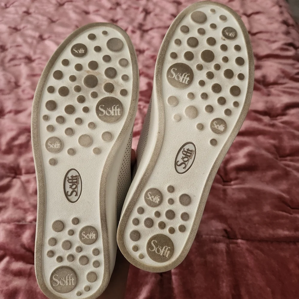 Sofft White Perforated Leather Sneakers with Tan Heel Accent